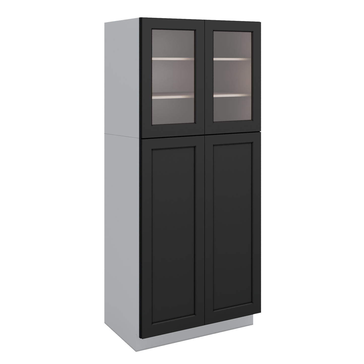 84" Tall Pantry 15HNS Hermosa Noir Black Shaker 1-1/4" Overlay Glass Ready Cabinet Available 18", 24", 30"  & 36" Wide