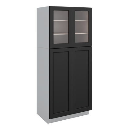 84" Tall Pantry 15HNS Hermosa Noir Black Shaker 1-1/4" Overlay Glass Ready Cabinet Available 18", 24", 30"  & 36" Wide