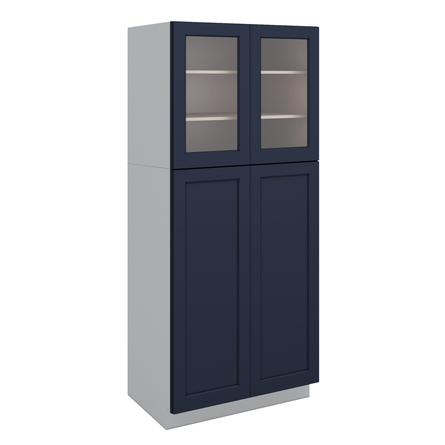 84" Tall Pantry NB29 Naval Blue Shaker 1-1/4" Overlay Glass Ready Cabinet Available 18", 24", 30"  & 36" Wide
