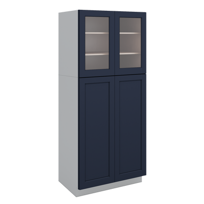 84" Tall Pantry NB29 Naval Blue Shaker 1-1/4" Overlay Glass Ready Cabinet Available 18", 24", 30"  & 36" Wide