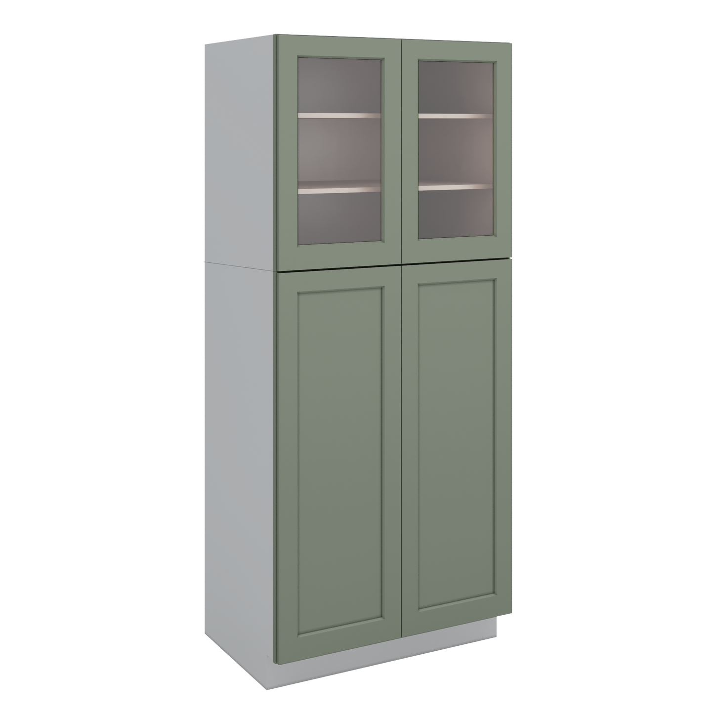 84" Tall Pantry 14SG Sage Green Shaker 1-1/4" Overlay Glass Ready Wall Cabinet Available 18", 24", 30"  & 36" Wide