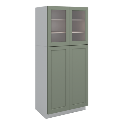 84" Tall Pantry 14SG Sage Green Shaker 1-1/4" Overlay Glass Ready Wall Cabinet Available 18", 24", 30"  & 36" Wide