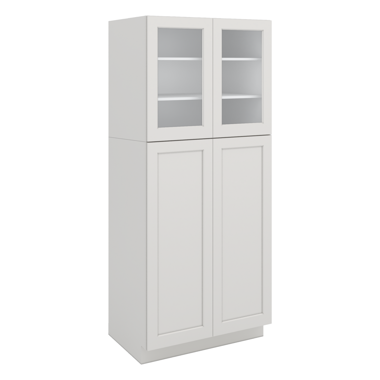 84" Tall Pantry 2WS White Shaker 1-1/4" Overlay Glass Ready Cabinet Available 18", 24", 30"  & 36" Wide
