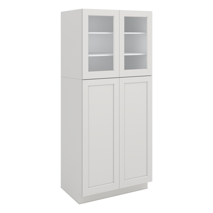 84" Tall Pantry 2WS White Shaker 1-1/4" Overlay Glass Ready Cabinet Available 18", 24", 30"  & 36" Wide
