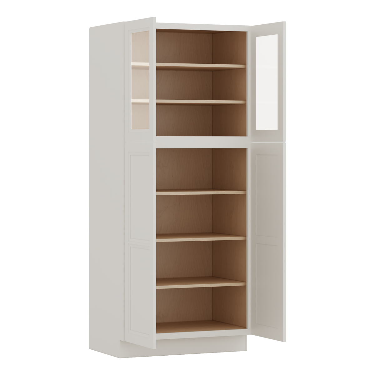 84" Tall Pantry 27LGDS Laguna Gray Double Shaker Glass Ready Cabinet Available 18", 24", 30"  & 36" Wide