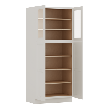 84" Tall Pantry 27LGDS Laguna Gray Double Shaker Glass Ready Cabinet Available 18", 24", 30"  & 36" Wide