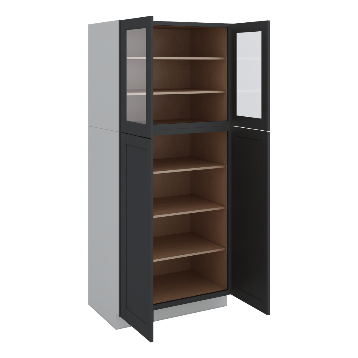 84" Tall Pantry 15HNS Hermosa Noir Black Shaker 1-1/4" Overlay Glass Ready Cabinet Available 18", 24", 30"  & 36" Wide