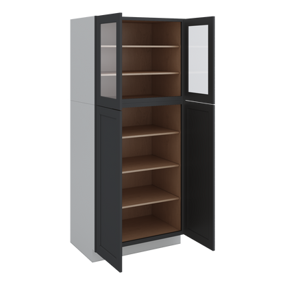84" Tall Pantry 15HNS Hermosa Noir Black Shaker 1-1/4" Overlay Glass Ready Cabinet Available 18", 24", 30"  & 36" Wide