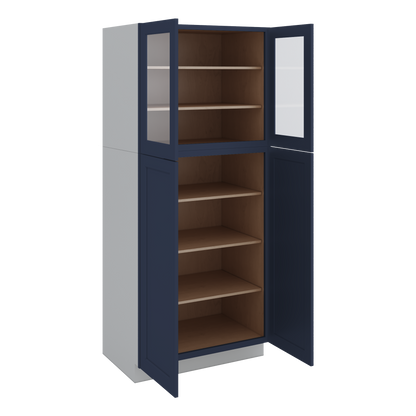 84" Tall Pantry NB29 Naval Blue Shaker 1-1/4" Overlay Glass Ready Cabinet Available 18", 24", 30"  & 36" Wide