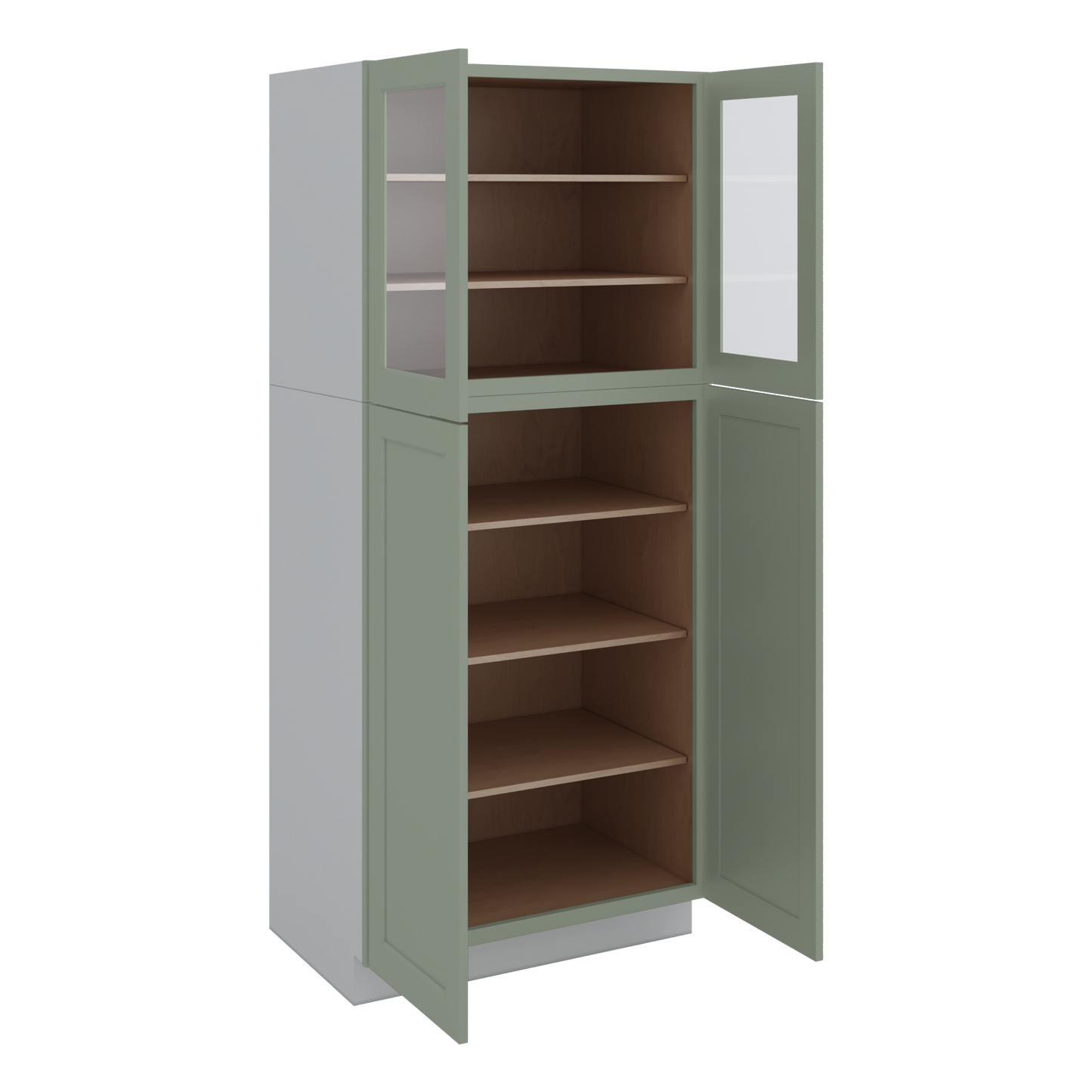 84" Tall Pantry 14SG Sage Green Shaker 1-1/4" Overlay Glass Ready Wall Cabinet Available 18", 24", 30"  & 36" Wide