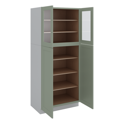 84" Tall Pantry 14SG Sage Green Shaker 1-1/4" Overlay Glass Ready Wall Cabinet Available 18", 24", 30"  & 36" Wide