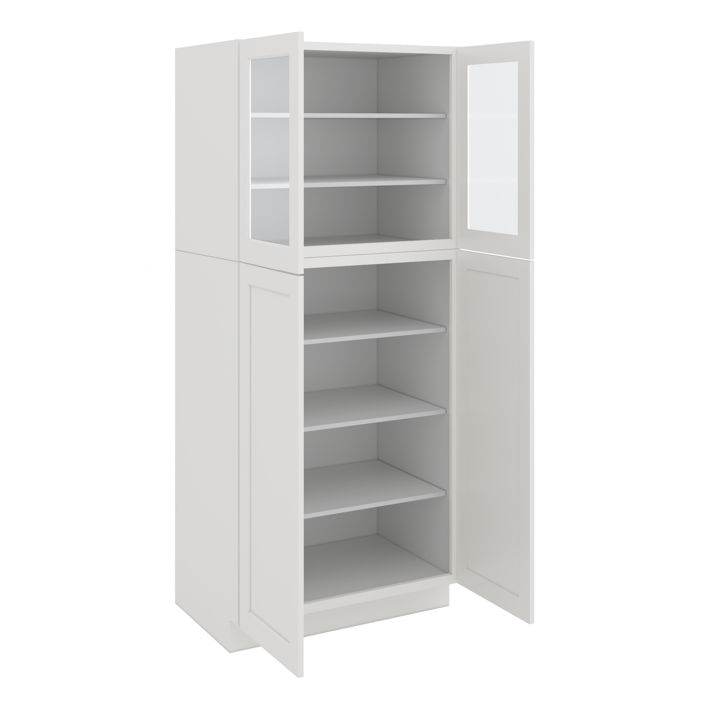 84" Tall Pantry 2WS White Shaker 1-1/4" Overlay Glass Ready Cabinet Available 18", 24", 30"  & 36" Wide