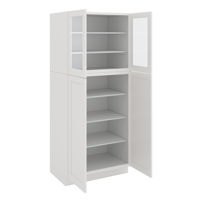 84" Tall Pantry 2WS White Shaker 1-1/4" Overlay Glass Ready Cabinet Available 18", 24", 30"  & 36" Wide
