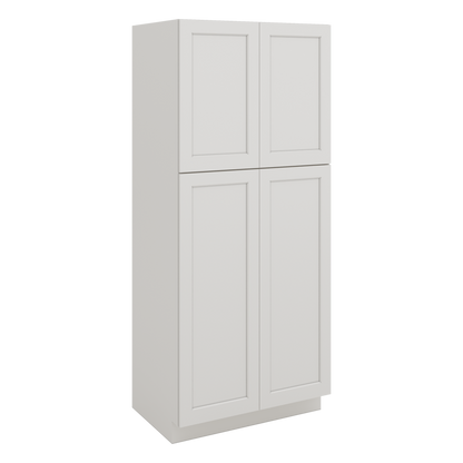 84" Tall Pantry ICE White Shaker 1-1/4" Overlay Cabinet Available 18", 24", 30"  & 36" Wide CWS/CWB