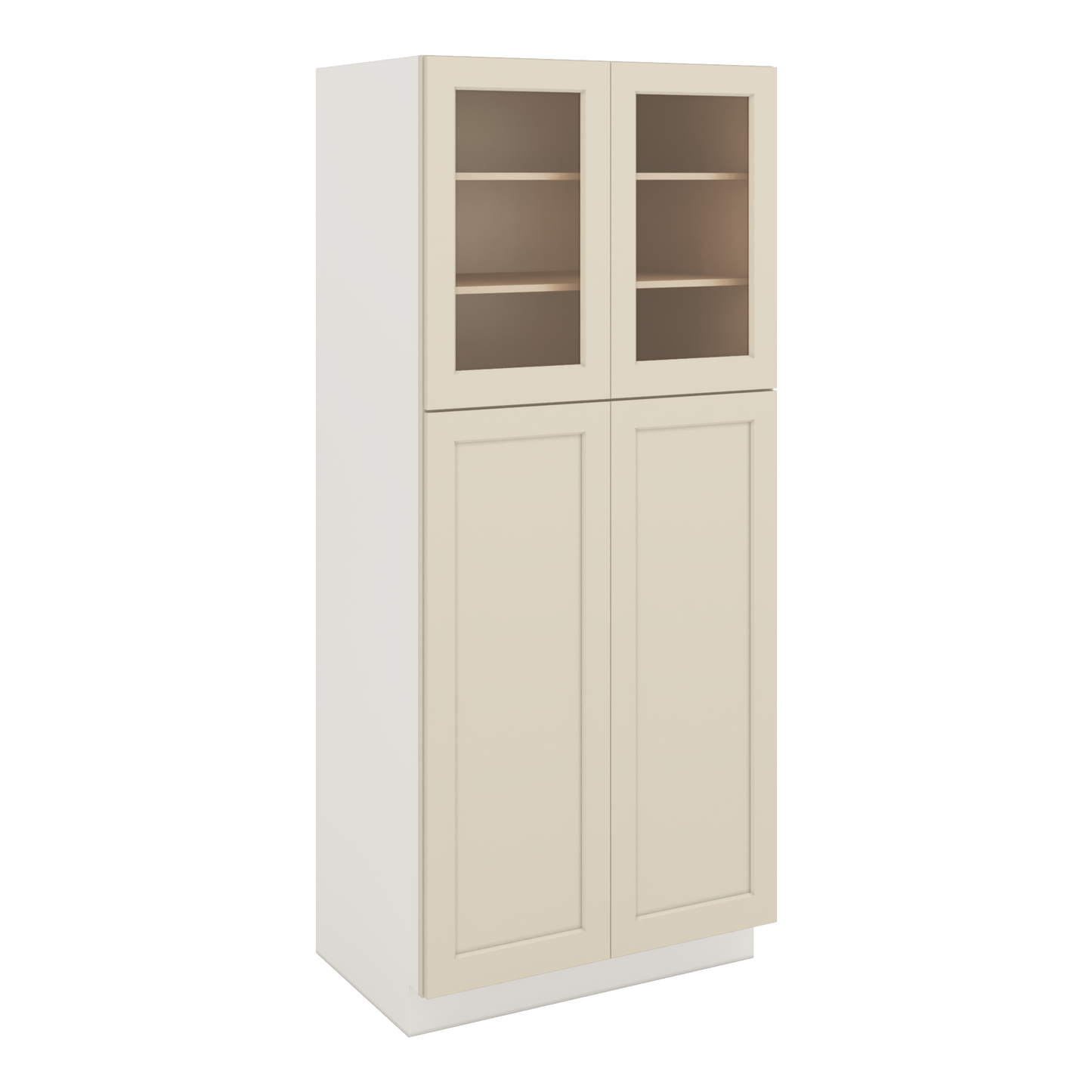 84" Tall Pantry Manhattan Cream Shaker 1-1/4" Overlay Glass Ready Wall Cabinet Available 18", 24", 30"  & 36" Wide