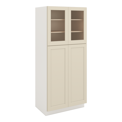 84" Tall Pantry Manhattan Cream Shaker 1-1/4" Overlay Glass Ready Wall Cabinet Available 18", 24", 30"  & 36" Wide