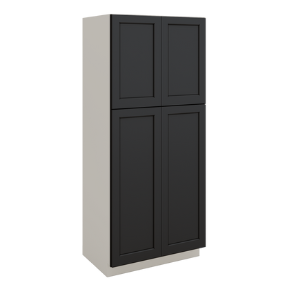 84" Tall Pantry 15HNS Hermosa Noir Black Shaker 1-1/4" Overlay Cabinet Available 18", 24", 30"  & 36" Wide