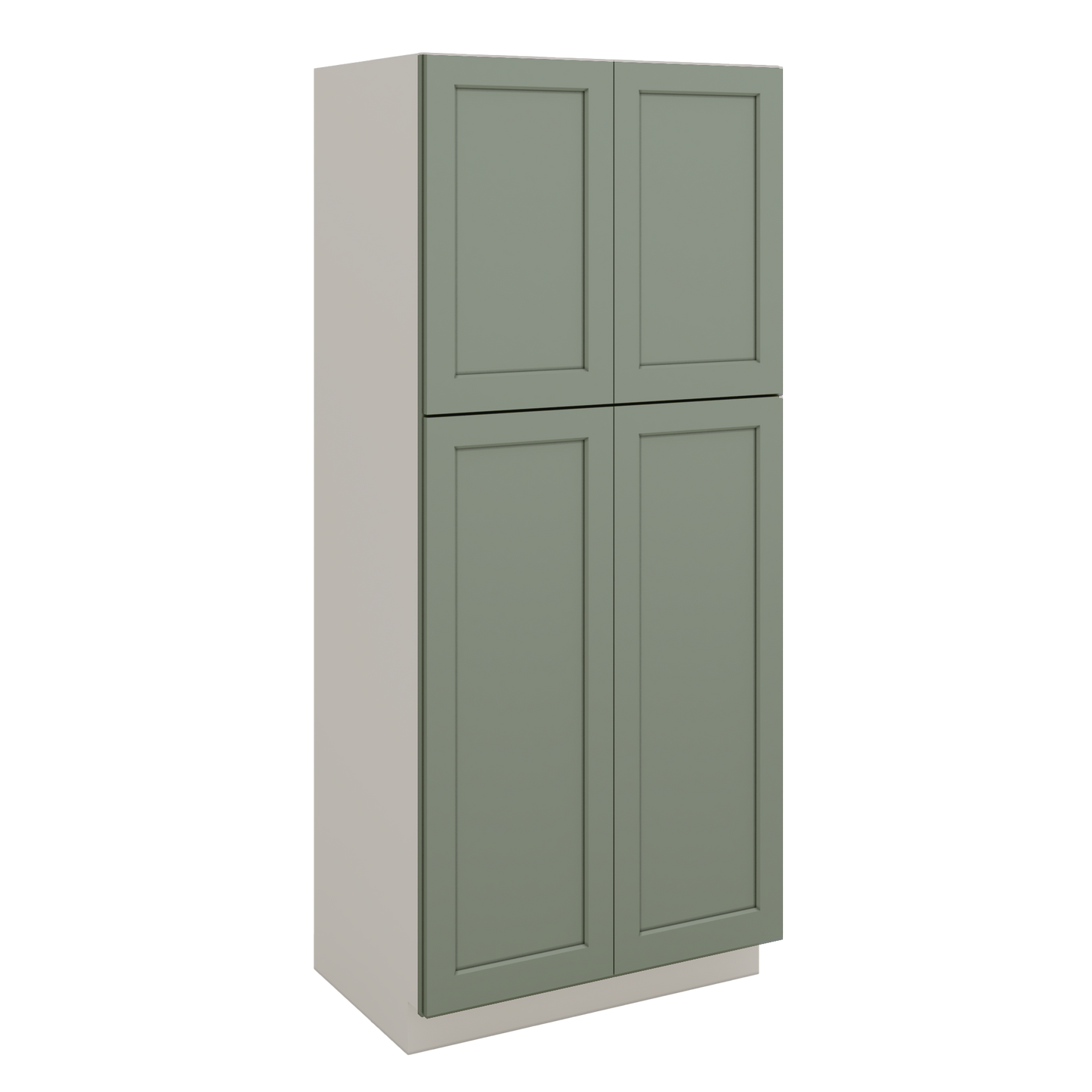 84" Tall Pantry Green Shaker 1-1/4" Overlay Cabinet Available 18", 24", 30"  & 36" Wide