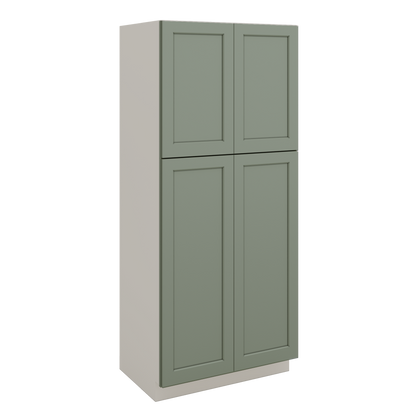 84" Tall Pantry Green Shaker 1-1/4" Overlay Cabinet Available 18", 24", 30"  & 36" Wide