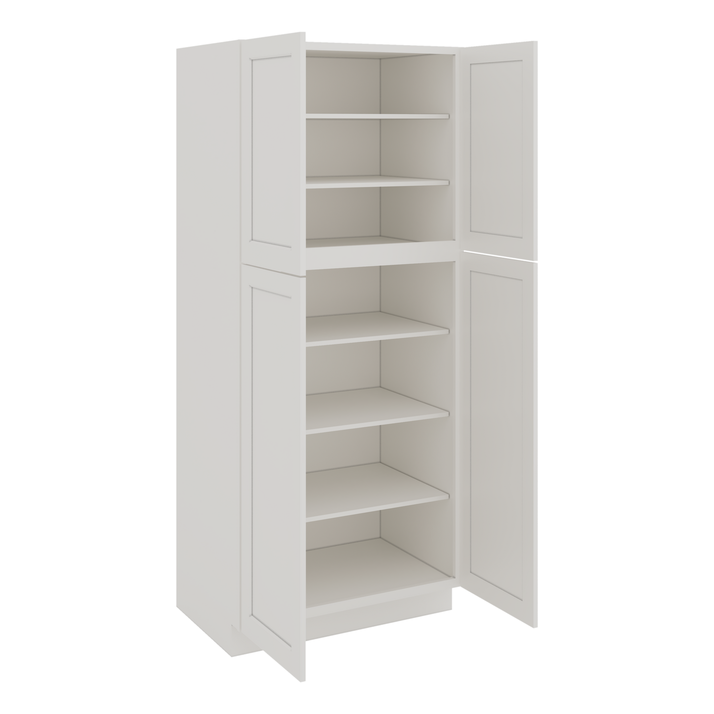 84" Tall Pantry ICE White Shaker 1-1/4" Overlay Cabinet Available 18", 24", 30"  & 36" Wide CWS/CWB