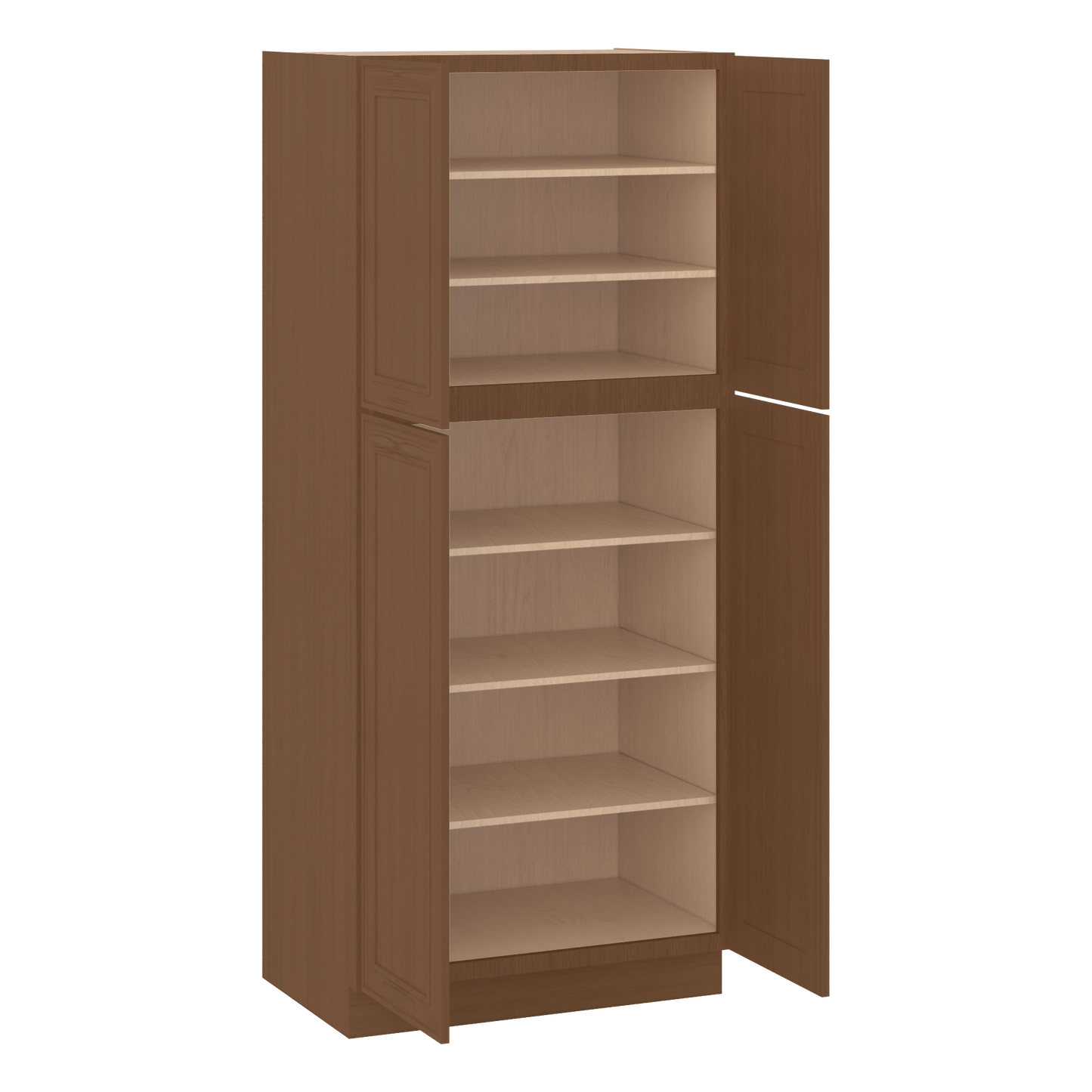 84" Tall Pantry 18", 24", 30" & 36" Wide Elegant Craftsman Mocha Shaker 1-1/4" Overlay Cabinet