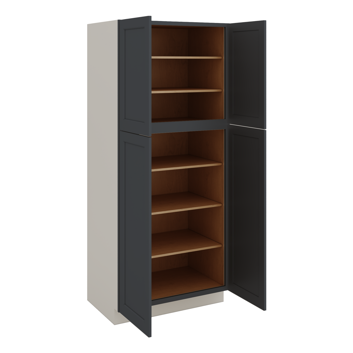 84" Tall Pantry 15HNS Hermosa Noir Black Shaker 1-1/4" Overlay Cabinet Available 18", 24", 30"  & 36" Wide
