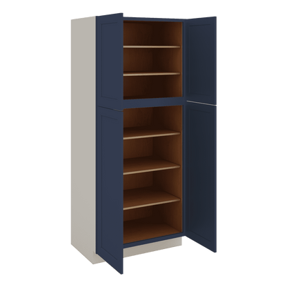 84" Tall Pantry 29NB Naval Blue Shaker 1-1/4" Overlay Cabinet Available 18", 24", 30"  & 36" Wide