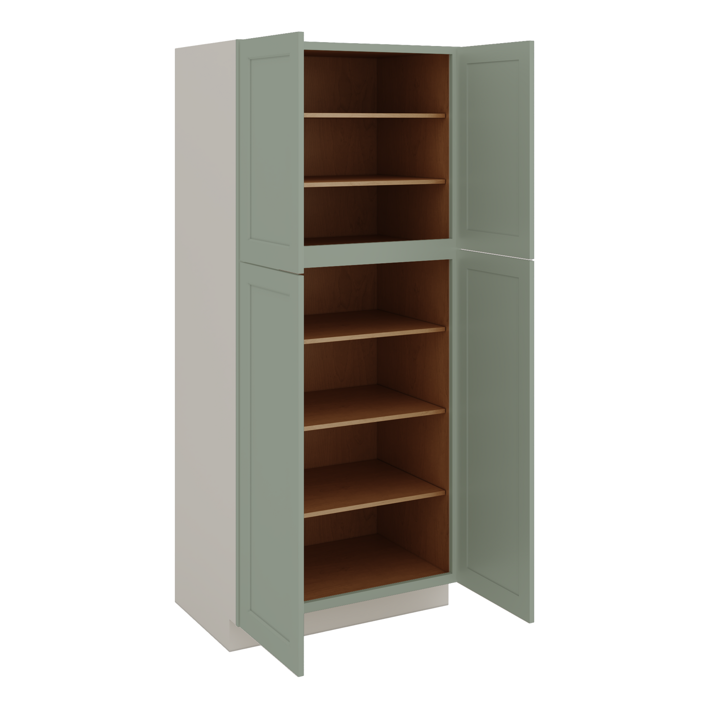 84" Tall Pantry Green Shaker 1-1/4" Overlay Cabinet Available 18", 24", 30"  & 36" Wide
