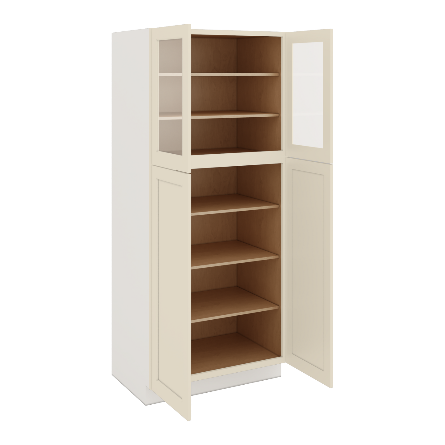 84" Tall Pantry Manhattan Cream Shaker 1-1/4" Overlay Glass Ready Wall Cabinet Available 18", 24", 30"  & 36" Wide