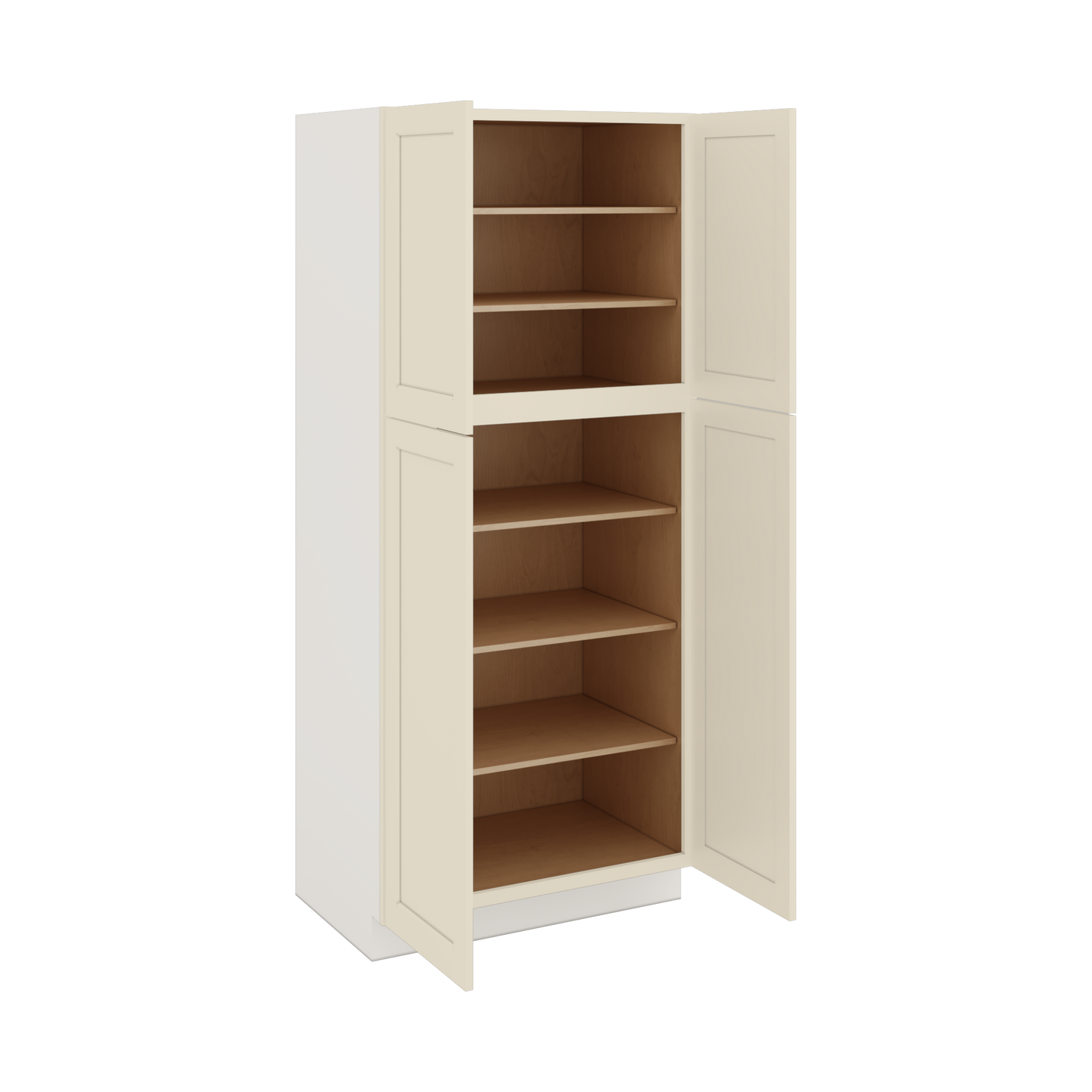 84" Tall Pantry Manhattan Cream Shaker 1-1/4" Overlay Cabinet Available 18", 24", 30"  & 36" Wide