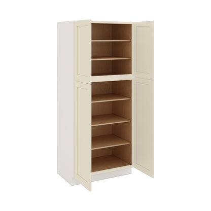 84" Tall Pantry Manhattan Cream Shaker 1-1/4" Overlay Cabinet Available 18", 24", 30"  & 36" Wide
