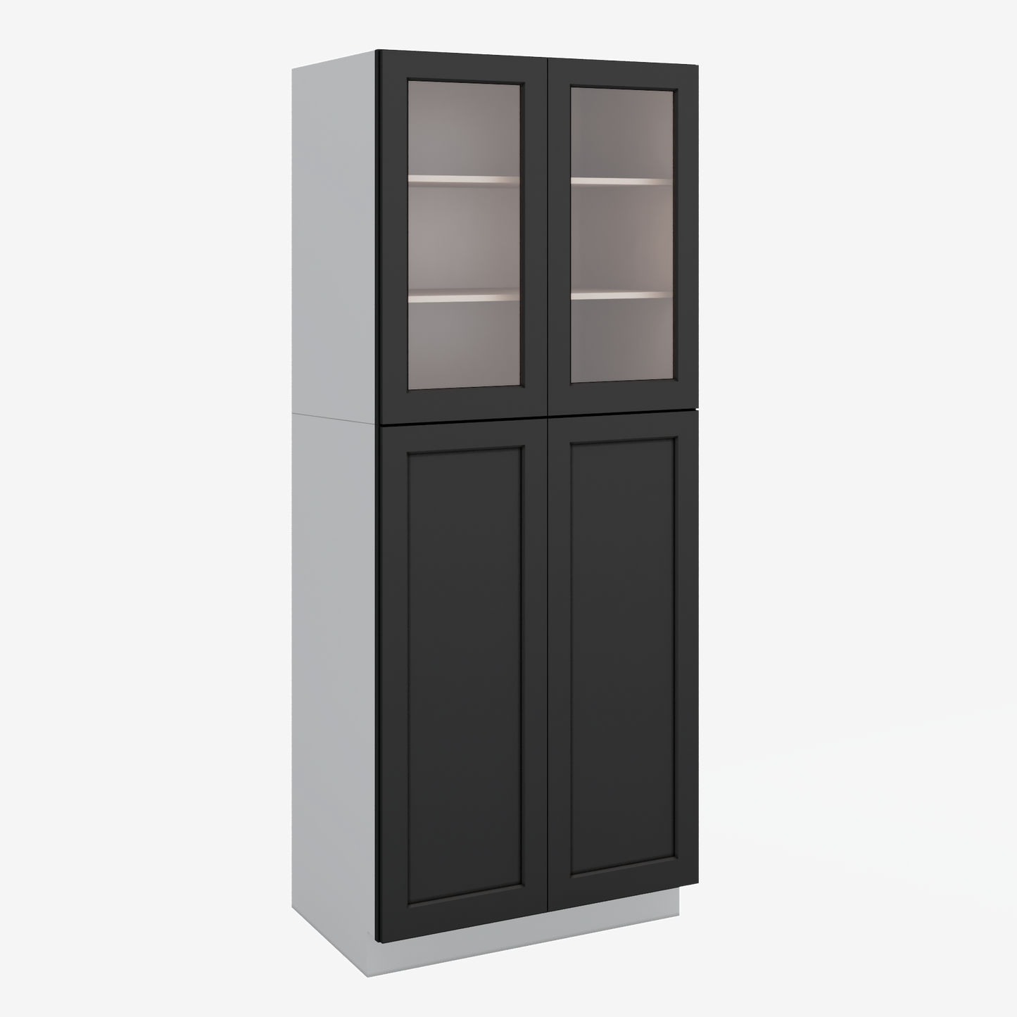 90" Tall Pantry 15HNS Hermosa Noir Black Shaker 1-1/4" Overlay Glass Ready Cabinet 18", 24" & 30" Wide