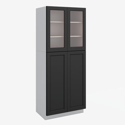 90" Tall Pantry 15HNS Hermosa Noir Black Shaker 1-1/4" Overlay Glass Ready Cabinet 18", 24" & 30" Wide