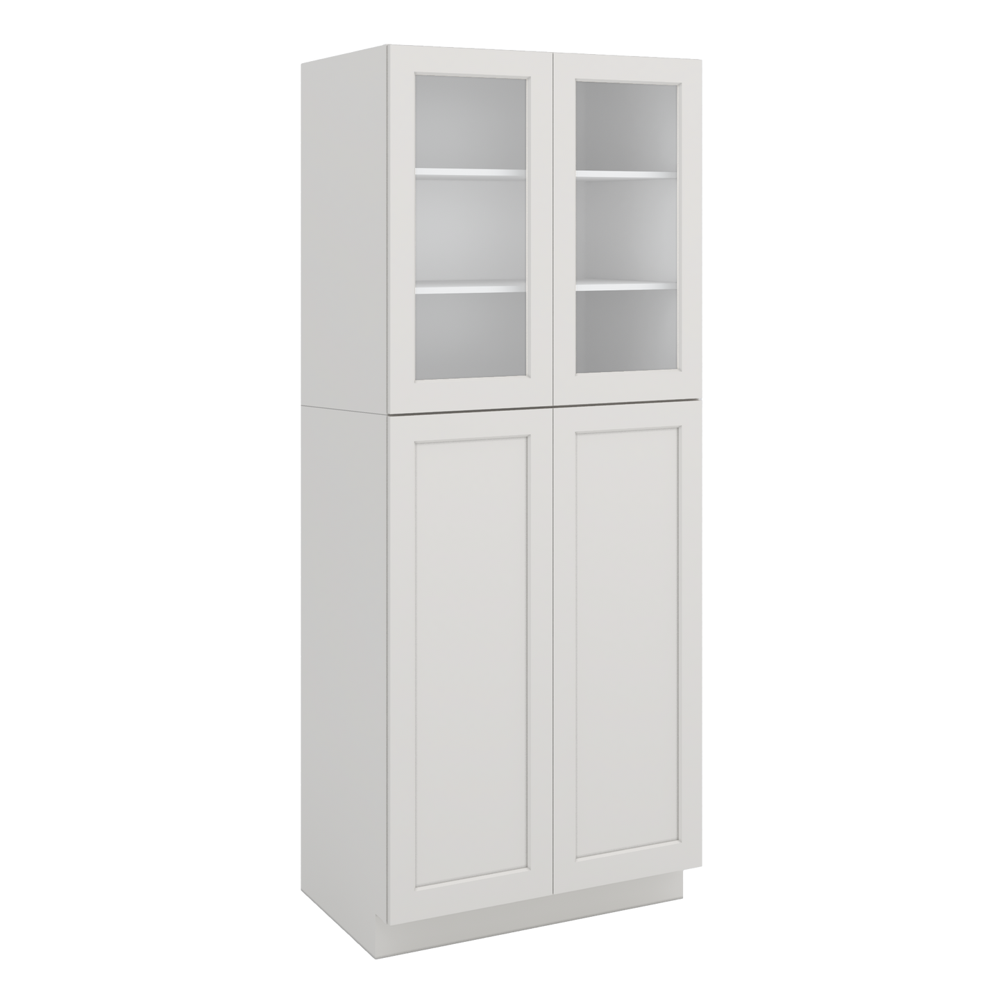 90" Tall Pantry 2WS White Shaker 1-1/4" Overlay Glass Ready Cabinet 18", 24" & 30" Wide