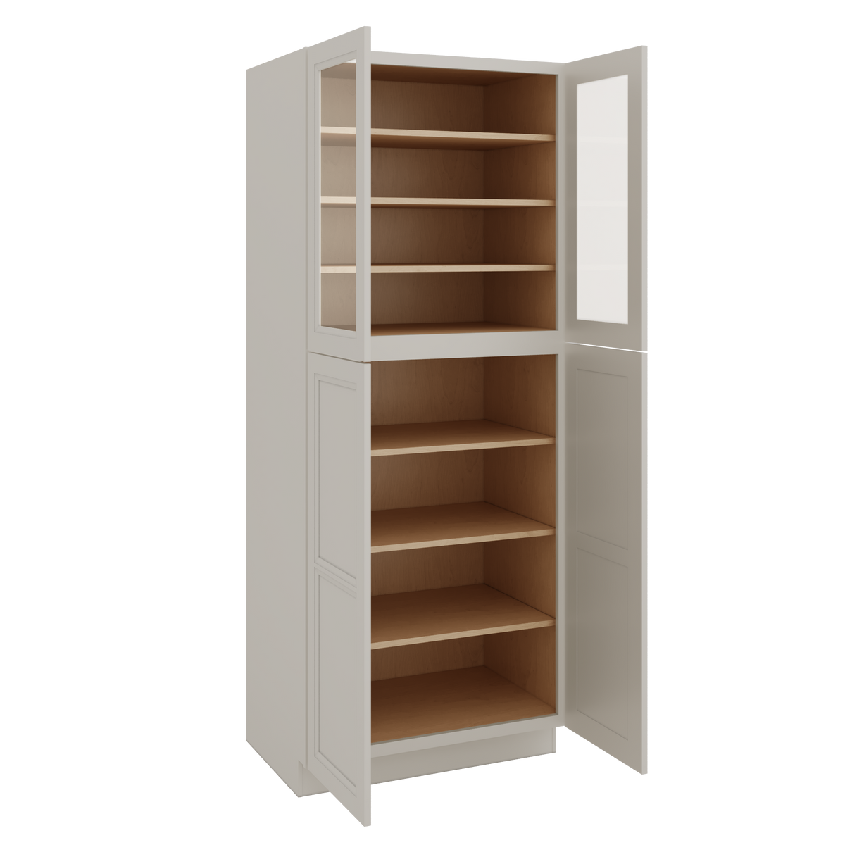 90" Tall Pantry 27LGDS Laguna Gray Double Shaker Glass Ready Cabinet 18", 24" & 30" Wide