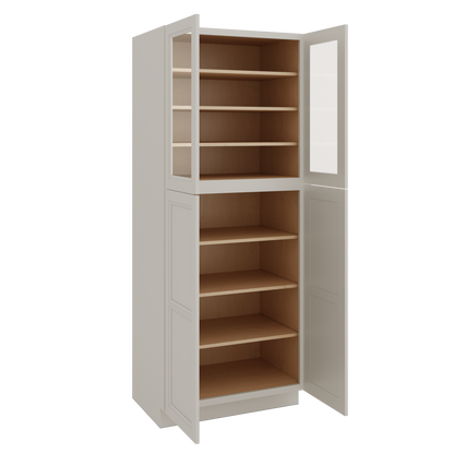 90" Tall Pantry 27LGDS Laguna Gray Double Shaker Glass Ready Cabinet 18", 24" & 30" Wide