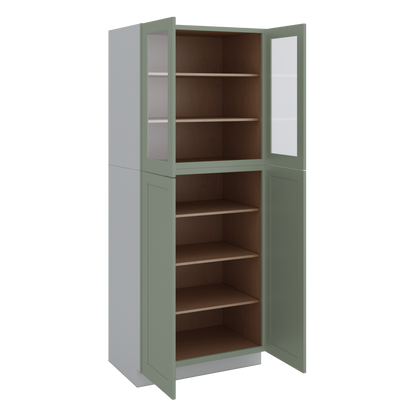 90" Tall Pantry 14SG Sage Green Shaker 1-1/4" Overlay Glass Ready Wall Cabinet 18", 24" & 30" Wide