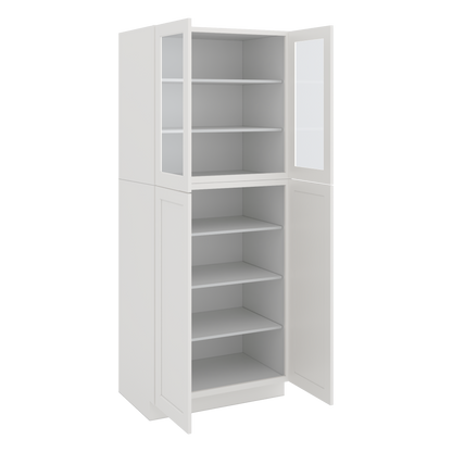 90" Tall Pantry 2WS White Shaker 1-1/4" Overlay Glass Ready Cabinet 18", 24" & 30" Wide