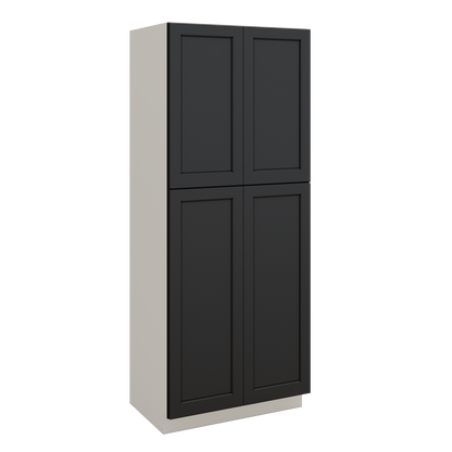 90" Tall Pantry 15HNS Hermosa Noir Black Shaker 1-1/4" Overlay Cabinet 18", 24" & 30" Wide