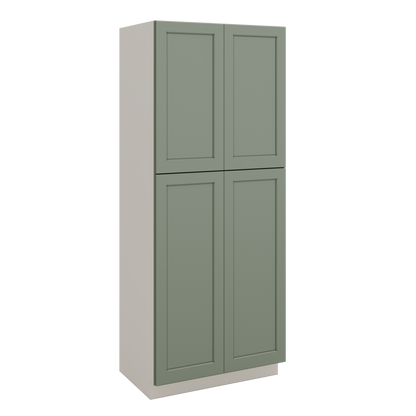 90" Tall Pantry Green Shaker 1-1/4" Overlay Cabinet 18", 24" & 30" Wide