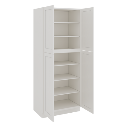 90" Tall Pantry 2WS White Shaker 1-1/4" Overlay Cabinet 18", 24" & 30" Wide
