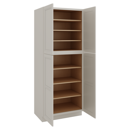 90" Tall Pantry 27LGDS Laguna Gray Double Shaker Cabinet 18", 24" & 30" Wide