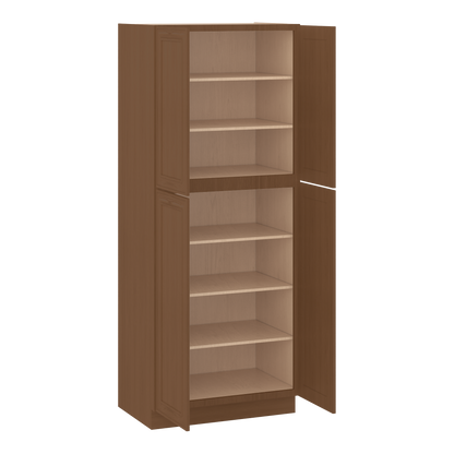 90" Tall Pantry 18", 24", 30" & 36" Wide Elegant Craftsman Mocha Shaker 1-1/4" Overlay Cabinet