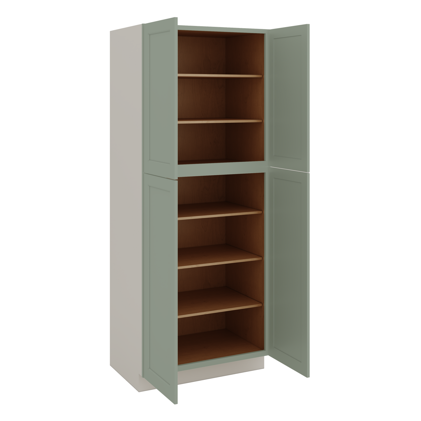 90" Tall Pantry Green Shaker 1-1/4" Overlay Cabinet 18", 24" & 30" Wide