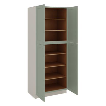 90" Tall Pantry Green Shaker 1-1/4" Overlay Cabinet 18", 24" & 30" Wide