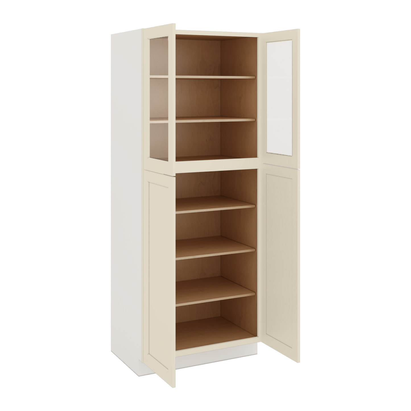 90" Tall Pantry Manhattan Cream Shaker 1-1/4" Overlay Glass Ready Cabinet 18", 24" & 30" Wide