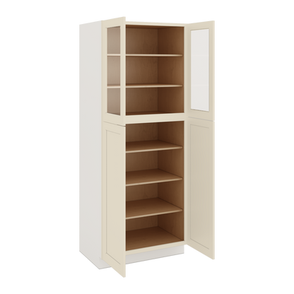90" Tall Pantry Manhattan Cream Shaker 1-1/4" Overlay Glass Ready Cabinet 18", 24" & 30" Wide
