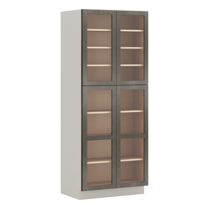 90" Tall Pantry Huntington Cinder Double Shaker Glass Ready Wall Cabinet 18", 24" & 30" Wide