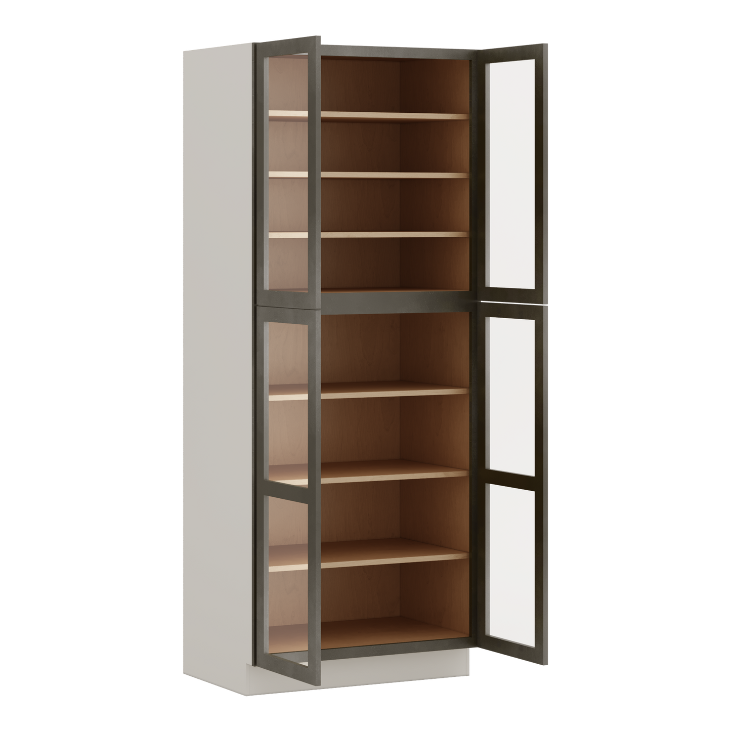 90" Tall Pantry Huntington Cinder Double Shaker Glass Ready Wall Cabinet 18", 24" & 30" Wide