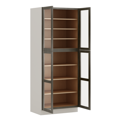 90" Tall Pantry Huntington Cinder Double Shaker Glass Ready Wall Cabinet 18", 24" & 30" Wide
